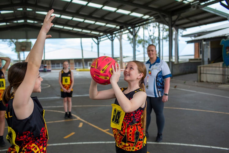 Students playing netball